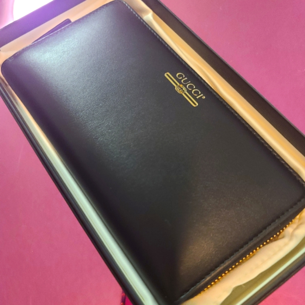New Black Gucci Long Leather Wallet
